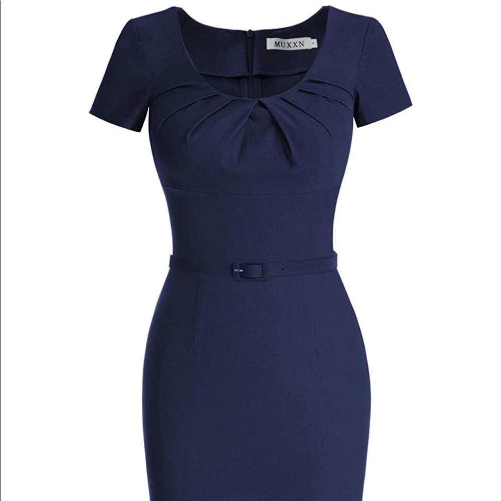 Vintage Short Sleeve Pleated Pencil Dress